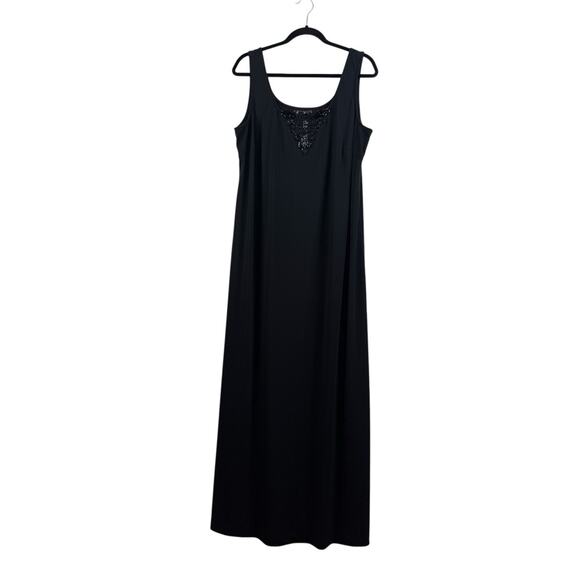 Alex Evenings Vintage Black Beaded Scoop Neck Maxi Slip Dress Size 18W 90s Retro - Picture 12 of 12